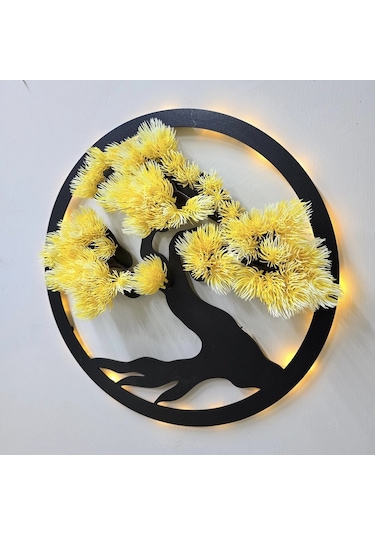 Led Işıklı Ve Sarı Bonsai Ağaç Tablo 40cm