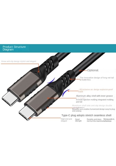 İos Uyumlu 1m Macbook Tablet Telefon Usb3.2 Gen2 4k 60hz 20gbps Pd 100w Tip-c-c Tip-c Hızlı Şarj Kablosu