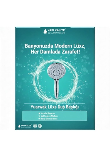 Grande 5 Fonksiyonlu Banyo El Duş Başlığı Su Tasarruflu Masaj Etkili El Duşu Banyo Duş Başlığı Krom Paslanmaz Tepe Duşu Krom
