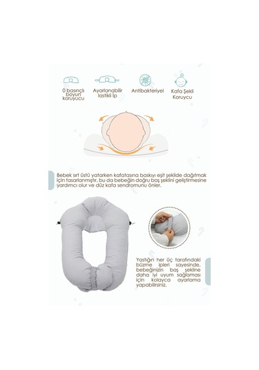 Mordesign Moresleep 2'si 1 Arada Bebek Sarılma Ve Şekillendirme Yastığı, Düz Kafa Yastığı,pamuklu,uyku Yastığı Gri Zg10194-2