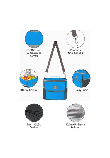 Best Çanta Pro+ 10 Litre Termos Piknik Çantası Yalıtımlı Termal Soğutucu Buzluk Çanta Mavi