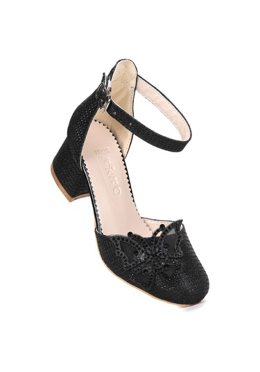 Kiko Kids Zete Kum Simli Kız Çocuk 4 Cm Topuklu Abiye Ayakkabı Siyah Siyah