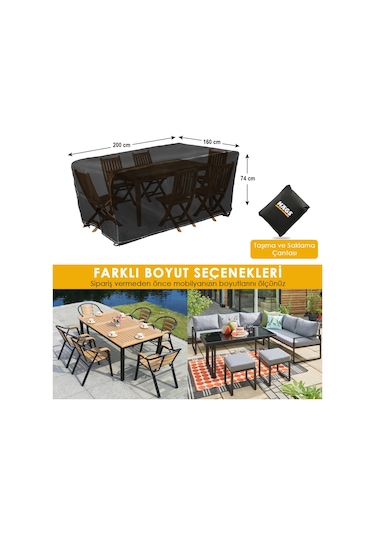 Haegs Bahçe Mobilyası Örtüsü, 200-160-74cm, Su Geçirmez, Dış Mekan Masa Ve Sandalye Örtü Branda Siyah