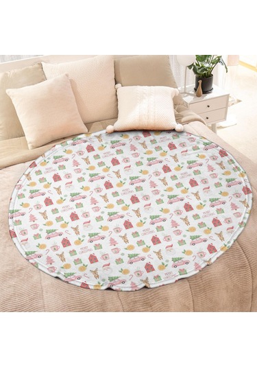 Noel Desenli 47 İnç Yuvarlak Flanel Battaniye, Yetişkin Ve Çocuk İçin, Yumuşak, Rahat Ve Hafif Noel Baba Noel Araba