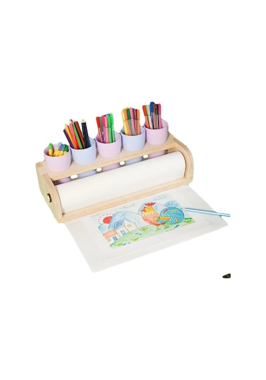 Masa Üstü Kağıt Rulo Dispenseri Çocuk Ahşap Şövale Çizim