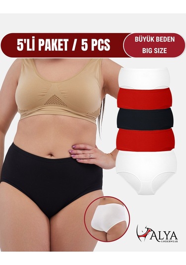 Alya Underwear Kadın Büyük Beden Külot Battal Full Brief, Yüksek Bel 5xl, 6xl, 7xl 5 Farklı Renk 1 Pakette Çok Renkli P41