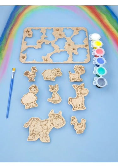 Ahşap Hayvanlar Puzzle Boyama Seti, Boyarken Öğrensinler