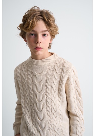 Alexandergardı Örgü Desenli Çocuk Kazak Bej