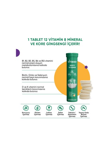 Vitago Multivitamin Multimineral Içeren 20 Efervesan Tablet