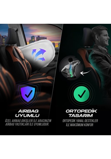 Panda Kapadokya Serisi Jakar Kumaş Oto Koltuk Kılıfı Tam Set Siyah - Taba