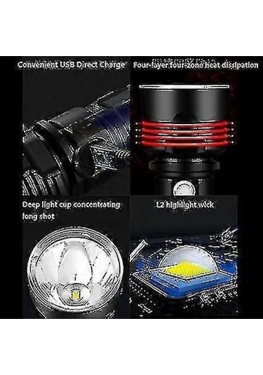Bloomnest 30000-100000 Lümen Led El Feneri, 3 Modlu, 50w Xhp70, Su Geçirmez, Usb Şarj, Kamp/yürüyüş Işığı Asorti Çok Renkli