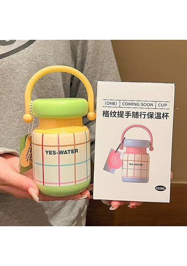 Kadınlar İçin Yüksek Görünüm Ve Taze Stile Sahip 304 Paslanmaz Çelik Vakumlu Matara Taşınabilir Ekose Seyahat Matarası Yeşil