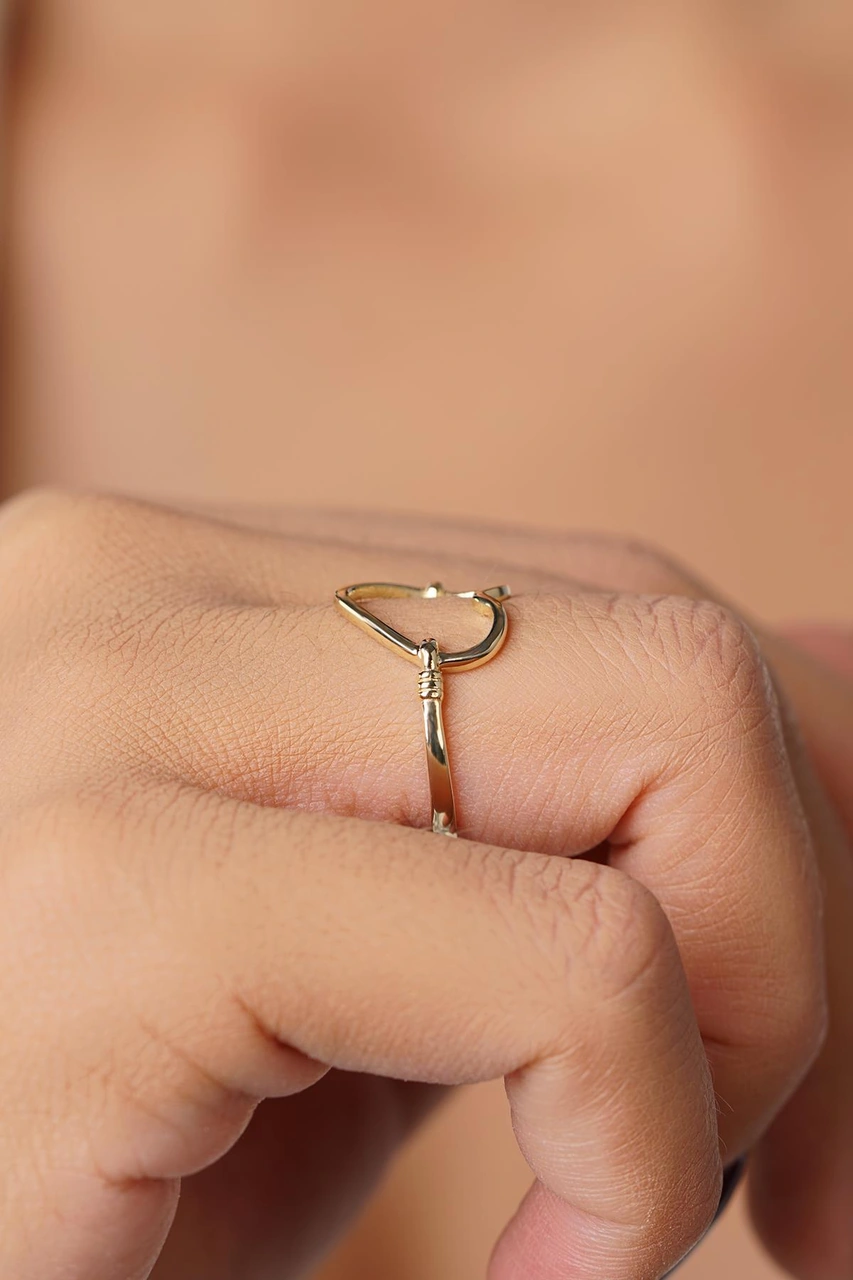 14 Ayar Altın Kalp Motifli Yüzük Pembe Altın