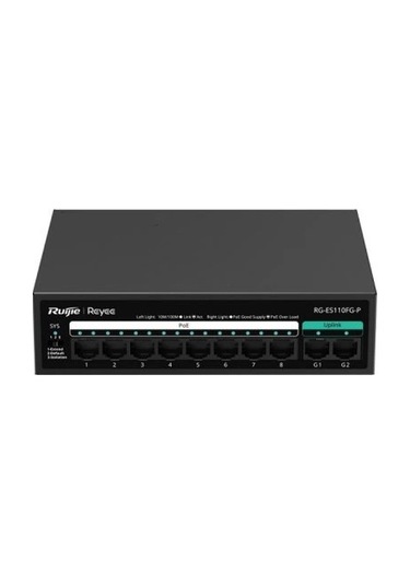 Reyee Rg-es110fg-p 10 Portlu, 10/100 Fast Ethernet, Tak Çalıştır Switch, 2 Gigabit Uplink, 8 Port Po