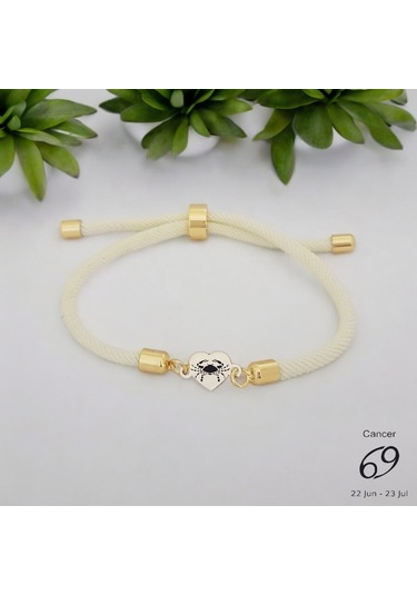 Archin Yengeç Burçlarına Özel Beyaz Örgülü Kalp Figürlü 14 Ayar Altın Plakalı Hediye Bileklik-478burç Yengeç