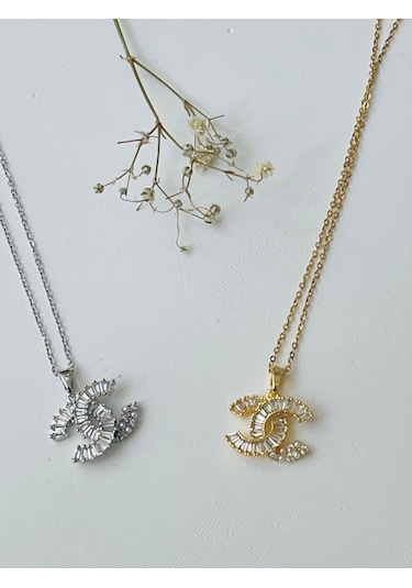 Zirkon Taşlı Su Yolu Model Marka Chanel Çelik Kolye Altın - Gümüş