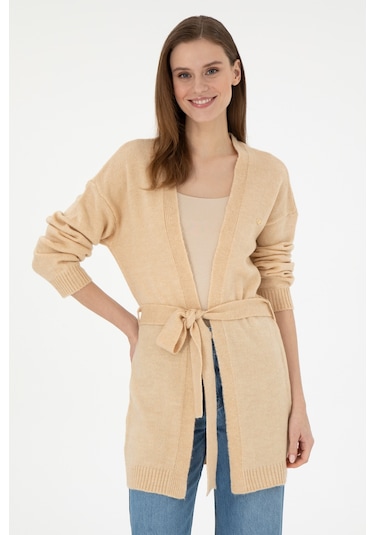 U.s. Polo Assn. Kadın Kum Melanj Hırka Triko 50297102-vr123 Kum Melanj