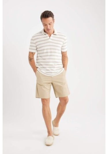 Defacto %100 Pamuk Regular Fit Gabardin Bermuda Şort C7684ax25spbg717 Bej