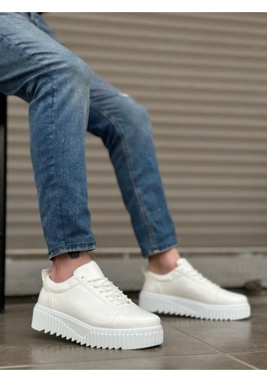 Yüksek Taban Rugan Beyaz Bağcıklı Erkek Ayakkabı Çok Renkli