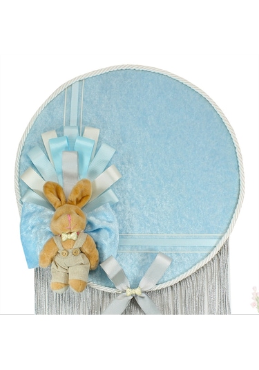 Kasnaklı Kadife 30cm Kapı Süsü - Mavi Çok Renkli