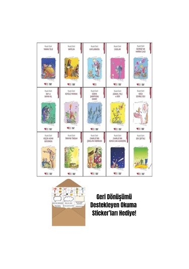 Roald Dahl Seti 15 Kitap: Charlie'nin Çikolata Fabrikası + Okuma Sticker'ları