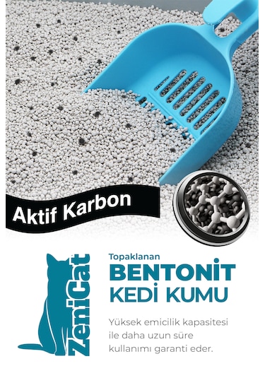 Zenicat Aktif Karbonlu Kedi Kumu İnce Taneli Doğal Bentonit 10 L