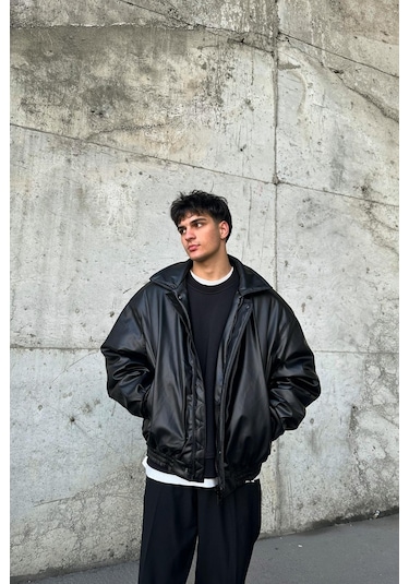 Flaw 90's Vintage Kalıp Siyah Deri Mont-siyah Siyah