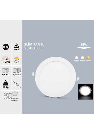 15w Sıva Altı Yuvarlak Slim Led Panel, Natural Yl10-1507 Beyaz