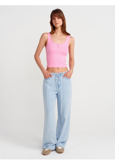 Dilvin 21158 Düğmeli Askılı Top-pembe Pembe