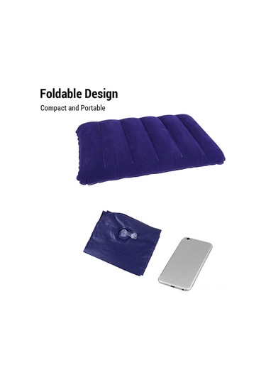 Fosenze Seyahat Ve Kamp İçin Pvc Floklu Yastık - Boyun Ve Lomber Desteğiyle Ofis Dinlenme, Piknik Kullanıma Uygun 46x30x9cm Hava Yastığı Mor