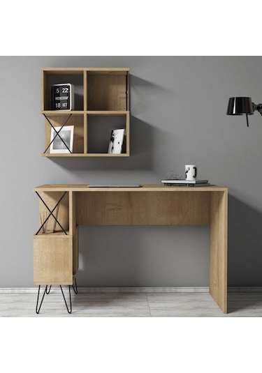 Variant Extra Raflı Çalışma Masası Ve Kitaplık Takımı - Meşe