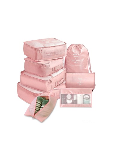 Gajeena Seyahat Çantası 8 Parça Seti - Kalın Kumaşlı Çok Amaçlı Organizer Pembe Pembe