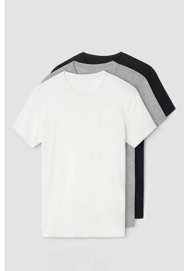 Nacar Store 3'lü Paket Premium Yazlık Düz Renk Basıc T-shirt Gri