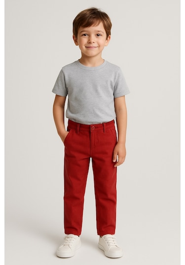 Erkek Çocuk Kırmızı Keten Pantolon