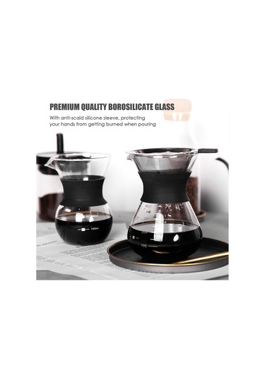 Geeksen 400ml Borosilikat Cam Filtresiz El Dökme Kahve Makinesi, Paslanmaz Çelik Filtre Ve Silikon Isıl Korumalı Kılıf Diğer