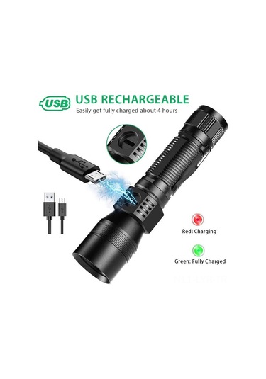 Ranyeek Usb Şarjlı Ultraviyole Ateşböceği Işığı Kırmızı-pembe Işık 7 Fonksiyonlu Cob El Feneri Sulu Dayanıklı 2079 Çift Kaynak + Şarj Kablosu + Li-pil Çok Renkli