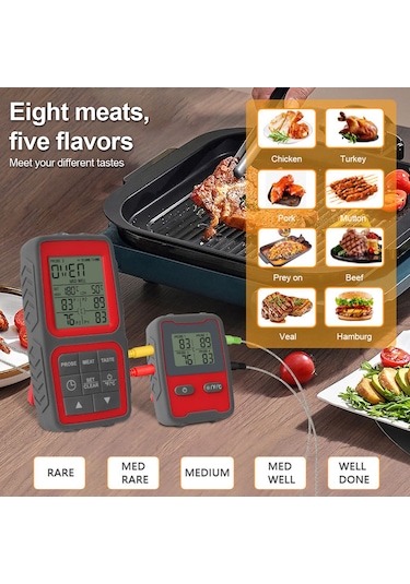 Tenfowee Kablosuz Et Termometresi - 150m Menzilli, Alarmlı, Çift Problu, Manyetik Ve Asılabilir Bbq Aleti Gümüş