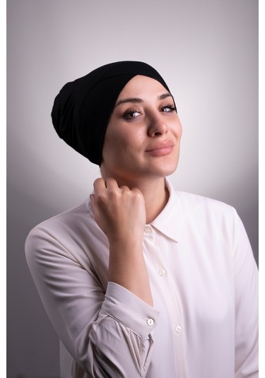 Siyah Pratik Hazır Geçmeli Iç Bone Viskon Kumaş Çapraz Tek Bantlı Siyah