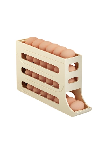 Mufunye Otomatik Yuvarlanan Yumurta Depolama Kutusu, 30 Yumurta Kapasitesi, 7% Eğimli Tasarım, Soğutucu Taşınabilir, Abs Malzeme, Krem Beyaz Tek Adet Sarı