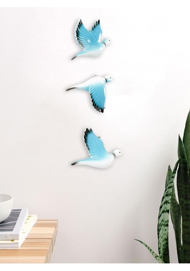 Dekoratif Üçlü Güvercin Duvar Süsü Üçlü Kuş Ev Dekoru (479811067)