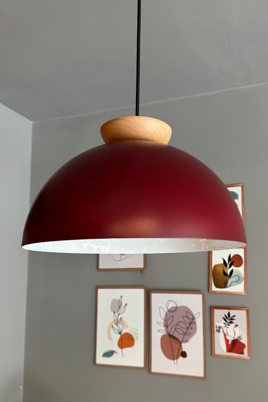 Yimpi Vişne Çürüğü Avize Ahşap Tekli Sarkıt Salon Kuaför Cafe Dekoratif Aydınlatma Pastane Vişne Çürüğü