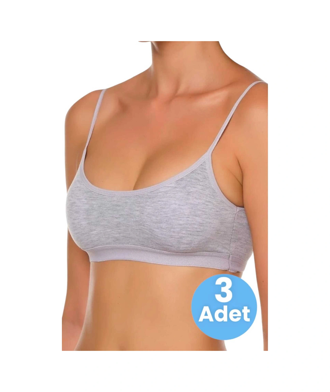 Tezzgelsin Kadın İnce Askılı Pedli Büstiyer Yarım Atlet Sütyen 3'lü Set Gri