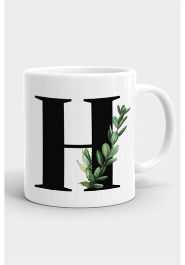Porselen H Harfli Beyaz Kupa Bardak Harfkupa08 Beyaz
