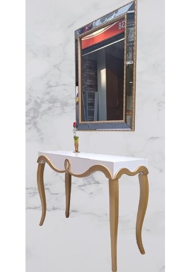 Dresuar CNC Kabartma Model Hayal Ayna Gold beyaz Uyumu Ahşap MDF Kayın Ayak El yapımı beyaz