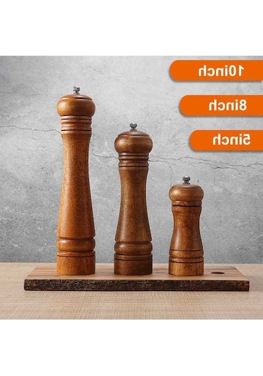 Createtech Ahşap Biber Değirmeni - Ayarlanabilir Seramik Öğütücü, 3 Boyut: 5/8/10 İnç Diğer