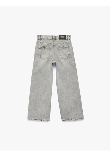 Koton Pamuklu Cepli Geniş Paça Denim Pantolon Gri 6skg40035ad Gri