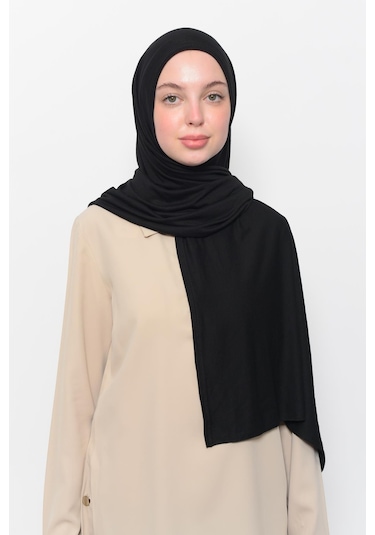 Hazır Pratik Geçmeli Lüks Düz Penye Şal Çapraz Hizalı Siyah