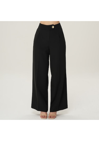 Deryam Tekstil Geniş Paça Kadın Pantolon Siyah