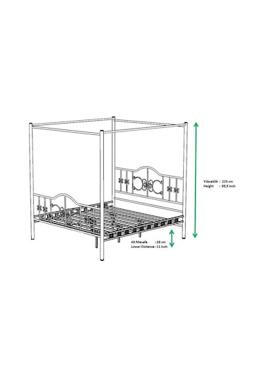 Argimo Pero Sultan Çift Kişilik Metal Beyaz Karyola 140 x 200 Cm (Cibinliksiz)