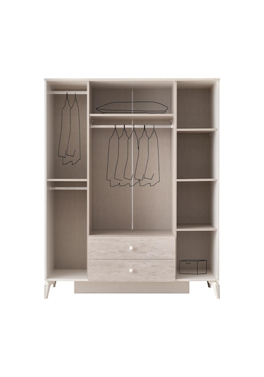 Petra 4 Kapaklı Aynalı Elbise Dolabı Gardrop 160x55x200
